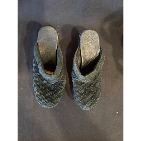 Women’s UGG Mules Suede Leather Shearling Lining Arroyo Weave Shoes Clogs Size 6 - Picture 2 of 5